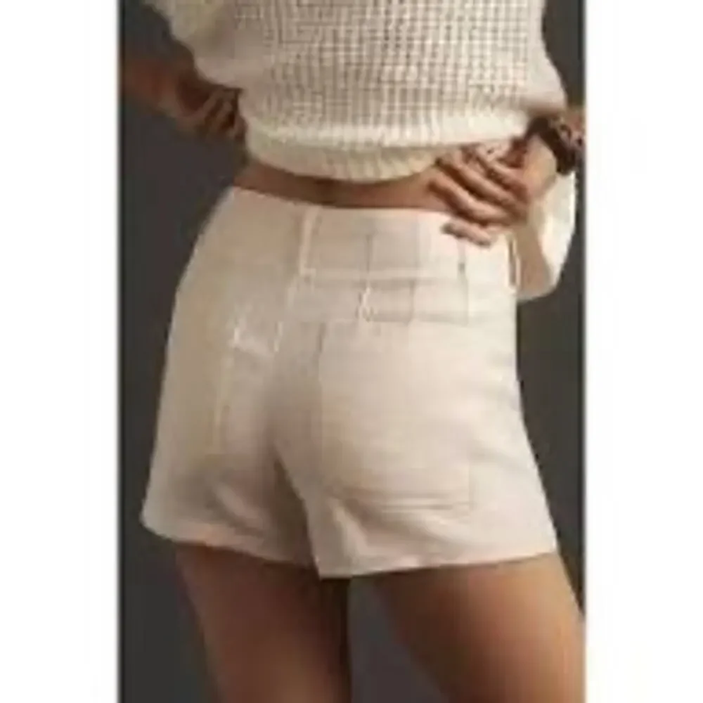 Maeve Anthropologie Colette Linen High Rise Utility Shorts Pearl Ivory Sz 14 NWT